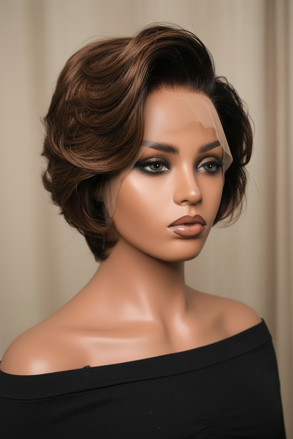 Perruque Pixie Cut Lace Front – Brun Châtain Ombré