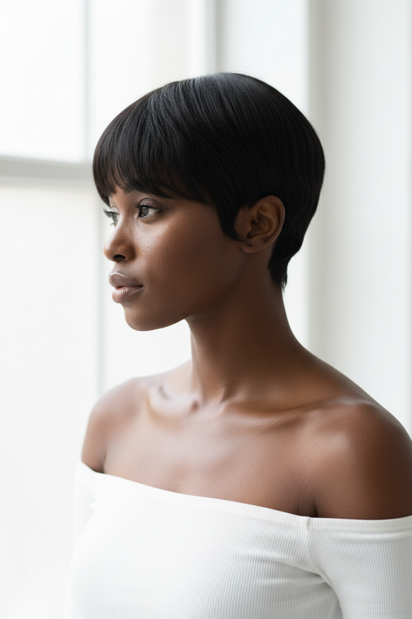 Perruque Pixie Cut Noire – Cheveux Naturels