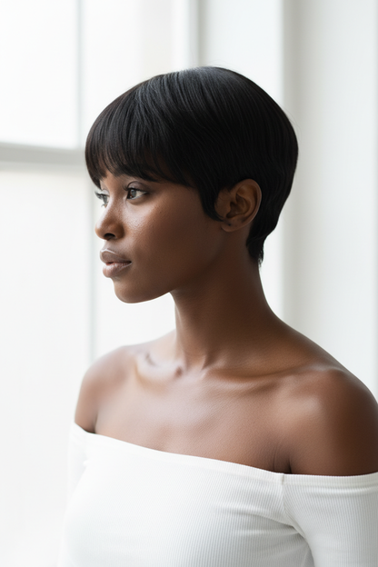 Perruque Pixie Cut Noire – Cheveux Naturels