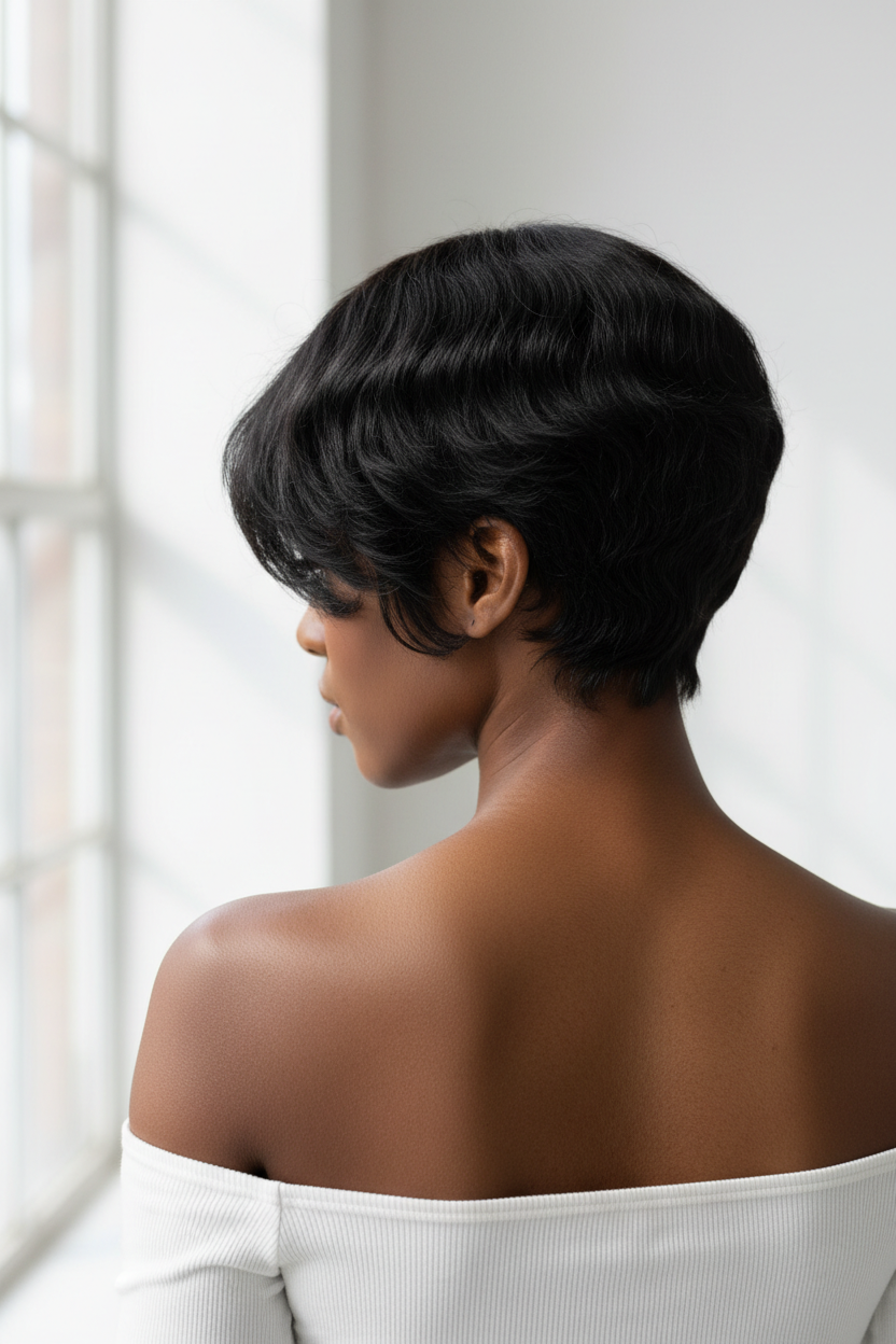 Perruque Pixie Cut Noire – Cheveux Naturels