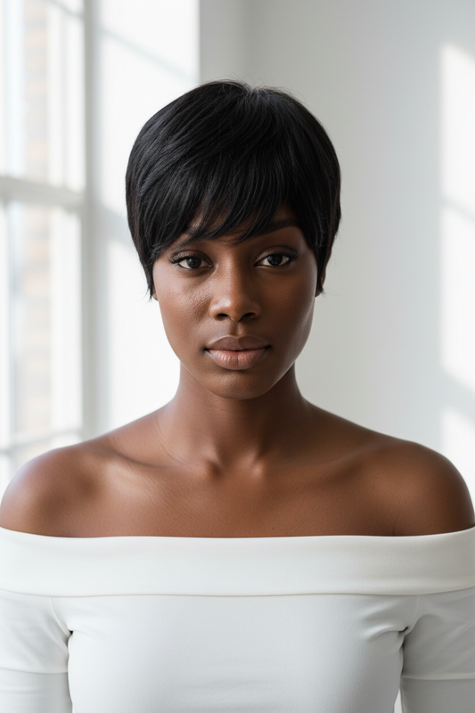 Perruque Pixie Cut Noire – Cheveux Naturels
