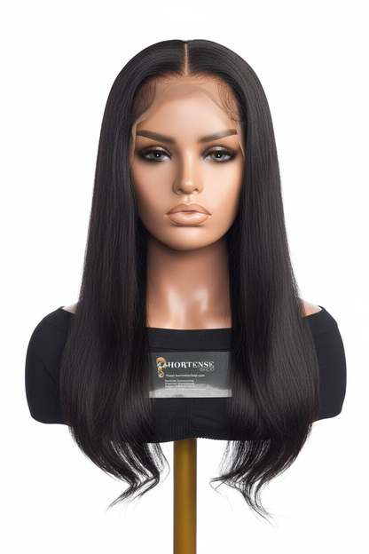 Perruque lisse lace transparente 13x6 – vue face angle bas